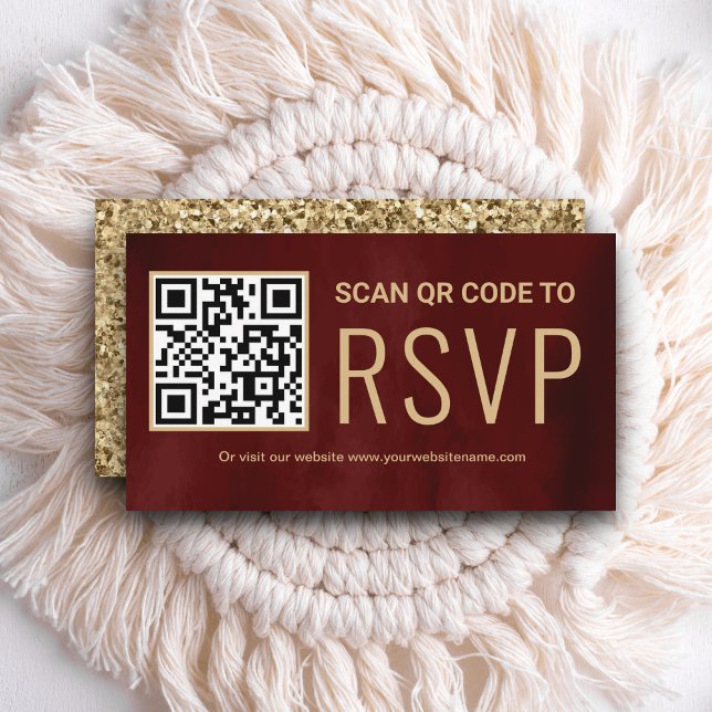 Carte D'accompagnement Site Web de Mariage RSVP Code QR Or Marron en Lign (Créateur téléchargé)