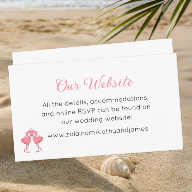 Carte D'accompagnement Site Web de Mariage Tropical Pink Flamingo Beach L (Créateur téléchargé)