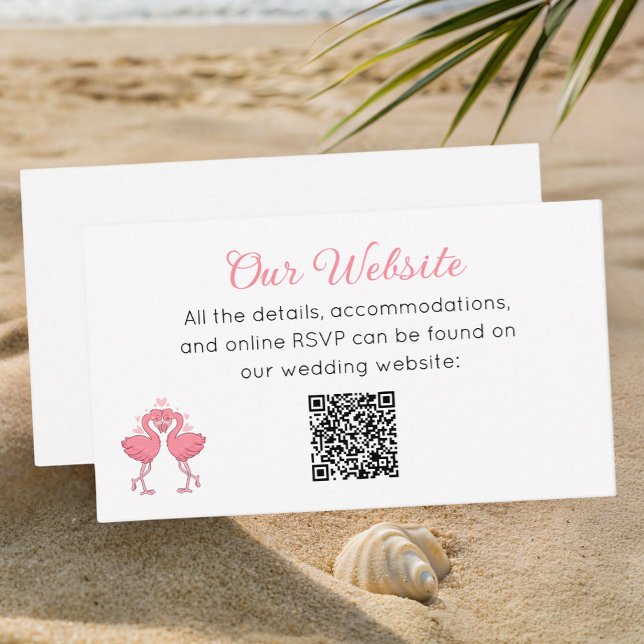 Carte D'accompagnement Site Web de Mariage Tropical Pink Flamingo Beach L (Créateur téléchargé)
