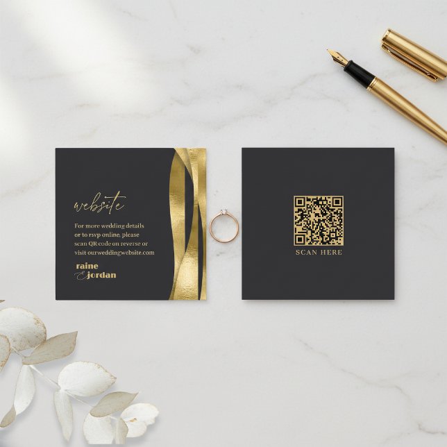 Carte D'accompagnement Site Web de Mariage Vagues Sculpturales Noir Or ID (Créateur téléchargé)
