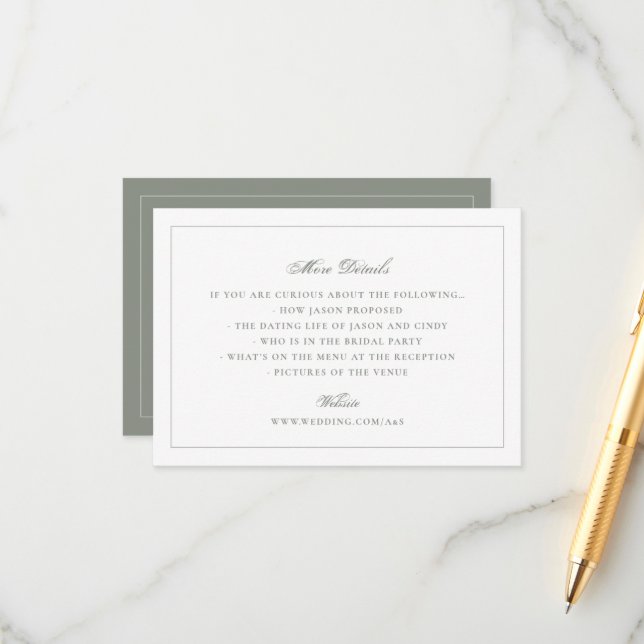 Carte D'accompagnement Site Web de Mariage Vert Sauge Traditionnel (Devant/Arrière en situation)