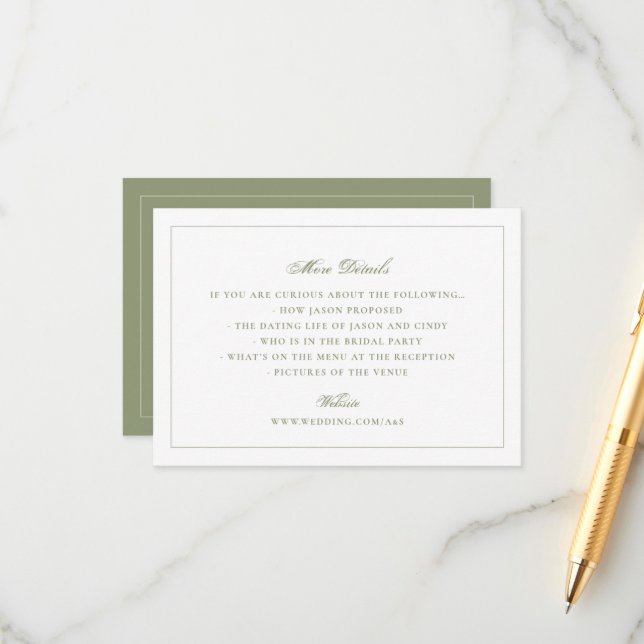 Carte D'accompagnement Site Web de Mariage Vert Traditionnel de la Mousse (Devant/Arrière en situation)