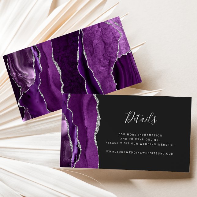 Carte D'accompagnement Site Web de Mariage Violet Argent Agate Foncé Budg (Créateur téléchargé)