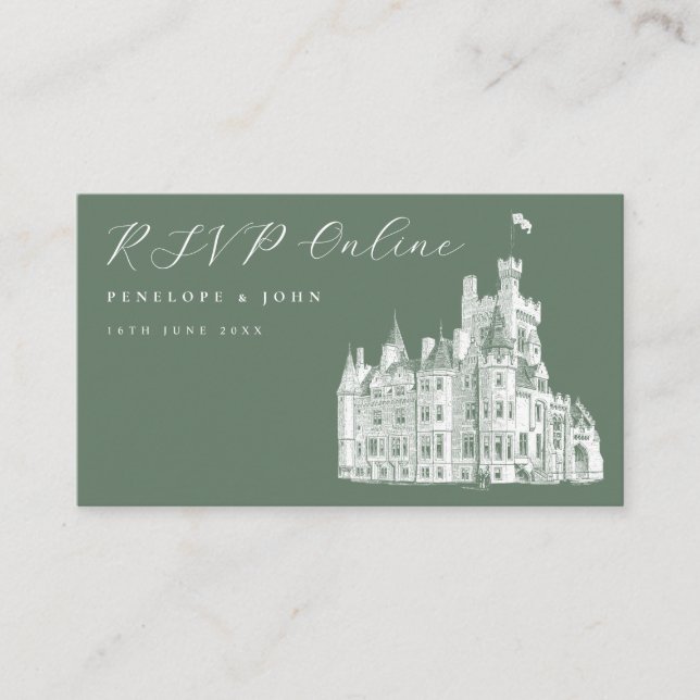 Carte D'accompagnement Site Web de Réponse de Mariage au Château Élégant  (Devant)