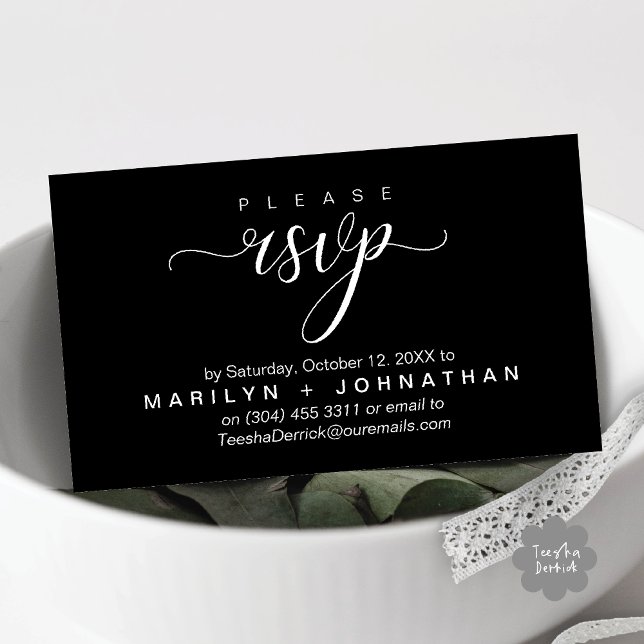 Carte D'accompagnement Site Web de Réponse de Mariage Élégant et Moderne  (Modern Classy RSVP Wedding Website Reminder Enclosure Card Classy Black White)