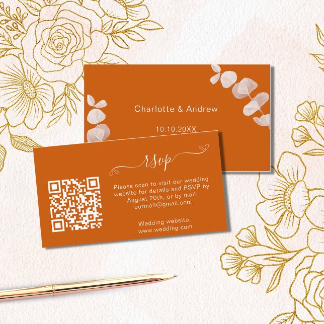 Carte D'accompagnement Site web de réponse mariage orange brûlé code QR R (Créateur téléchargé)