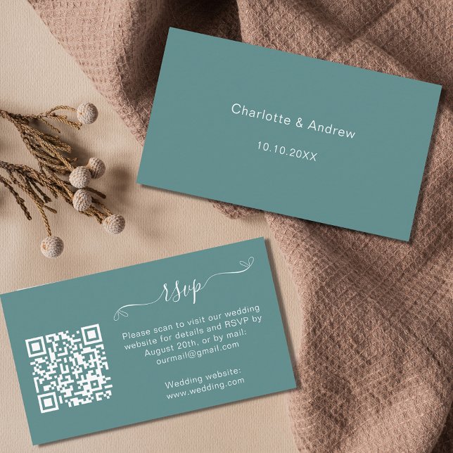Carte D'accompagnement Site web de réponse mariage vert QR code RSVP (Créateur téléchargé)
