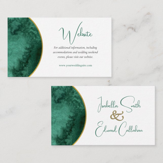 Carte D'accompagnement Site Web du Mariage d'aquarelle vert Emerald (Devant / Derrière)