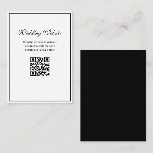Carte D'accompagnement site web du mariage de code QR de cadre noir (Devant / Derrière)