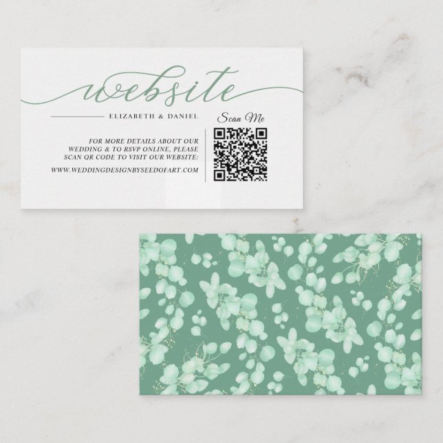 Carte D'accompagnement Site Web du Mariage de code QR propre Eucalyptus S (Devant / Derrière)