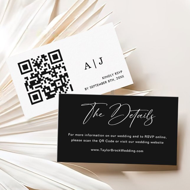 Carte D'accompagnement Site Web du Mariage de détails noir et blanc (Créateur téléchargé)