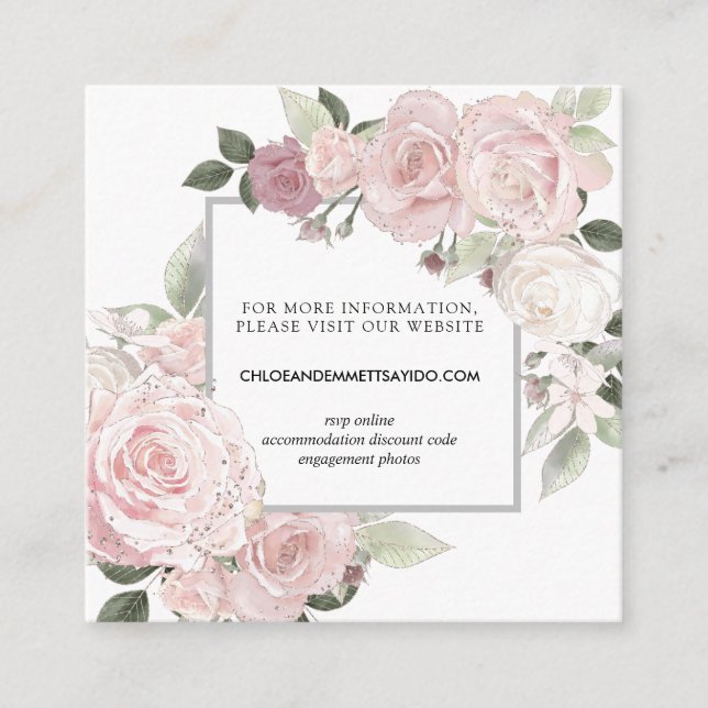 Carte D'accompagnement Site Web du Mariage Floral Rose de Blush (Devant)