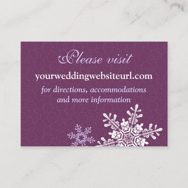 Carte D'accompagnement Site Web du Mariage Purple White Snowflake Insérer (Devant)