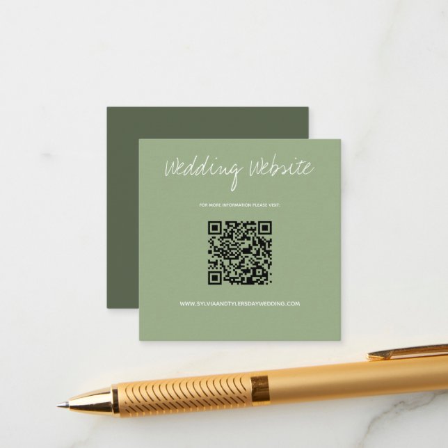 Carte D'accompagnement Site Web du Mariage QR Code Sage (Devant/Arrière en situation)