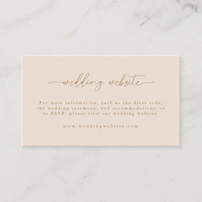 Carte D'accompagnement Site Web Mariage de script beige moderne (Devant)