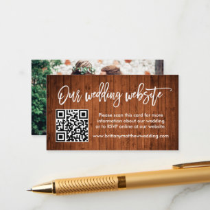 Carte D'accompagnement Site Web Mariage de scripts de brosse QR Wood Phot