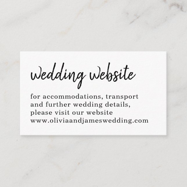 Carte D'accompagnement Site Web Mariage de typographie manuscrite chic (Devant)