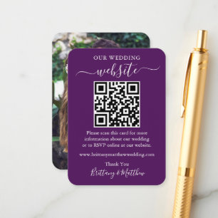 Carte D'accompagnement Site Web Mariage minimaliste Photo QR Purple
