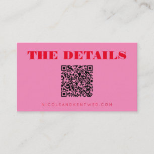 Carte D'accompagnement Site Web Mariage minimaliste Pink Red QR Code déta