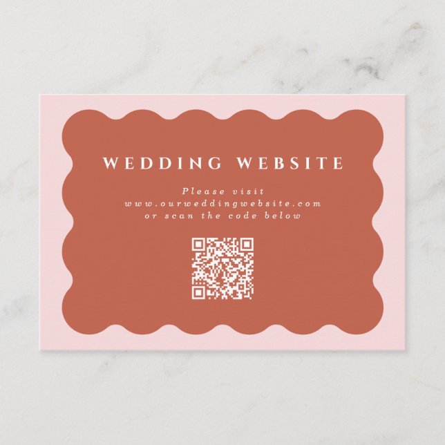 Carte D'accompagnement Site Web Mariage Wavy Terracotta & Blush Code QR (Devant)