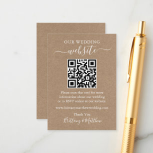 Carte D'accompagnement Site Web minimaliste de Mariage simple QR Kraft