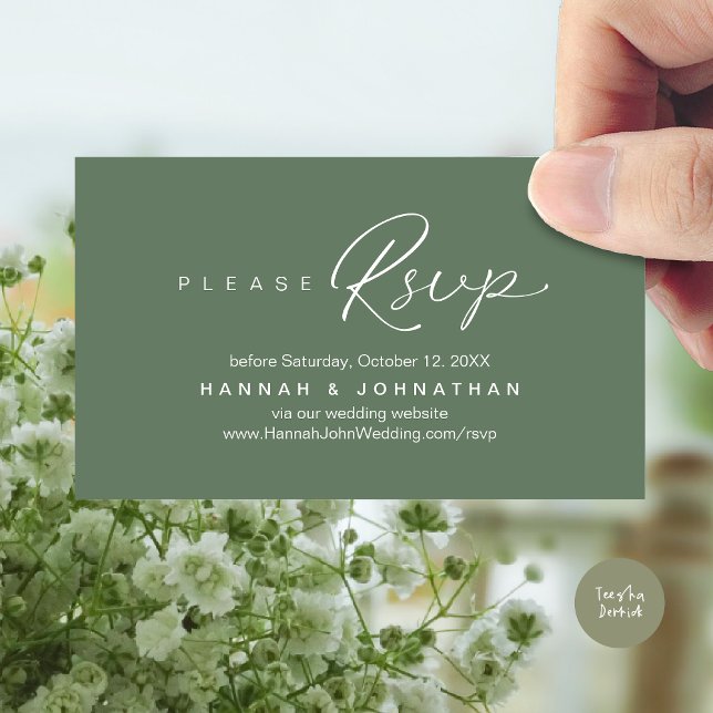Carte D'accompagnement Site web moderne de Mariage RSVP en ligne (Modern Wedding RSVP online Website Enclosure Card in Forest Green)