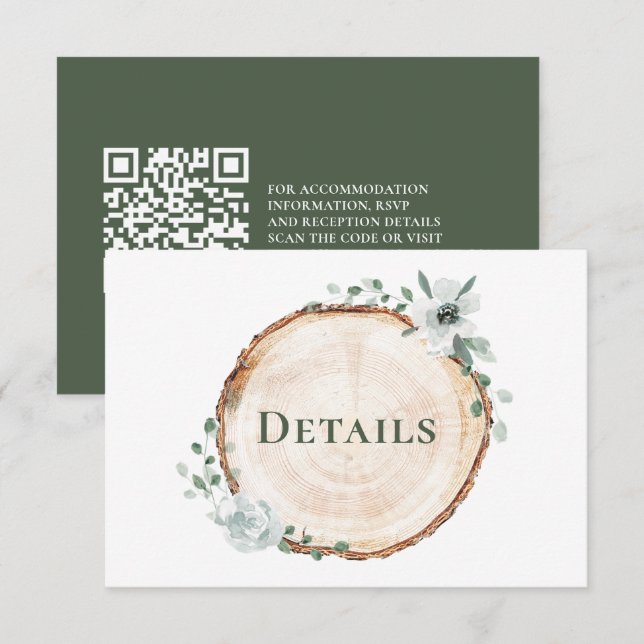 Carte D'accompagnement Site web QR code avec détails de mariage en bois r (Devant / Derrière)