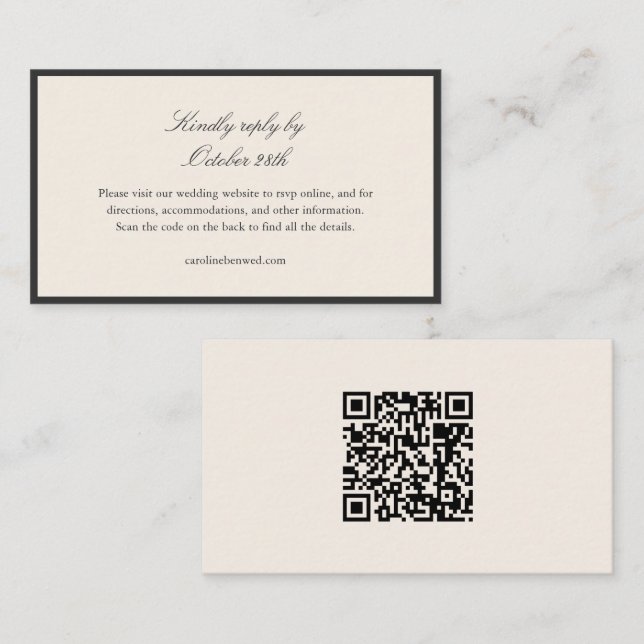 Carte D'accompagnement Site Web QR Code de Réponse pour Mariage Noir et I (Devant / Derrière)