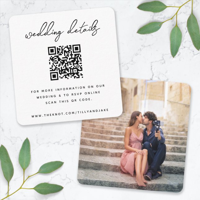 Carte D'accompagnement Site web | QR code Minimum Photo RSVP (Direct guests seamlessly to your wedding website using this elegant QR code photo enclosure card)