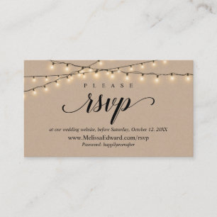 Carte D'accompagnement Site web RSVP en ligne, String Lights Kraft