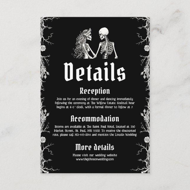 Carte D'accompagnement Skeletons d'Halloween gothique noir Détails du Mar (Devant)