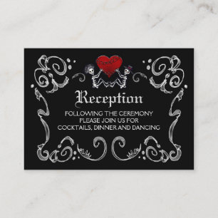 Carte D'accompagnement Skeletons d'Halloween & Réception Coeur Noir Blanc