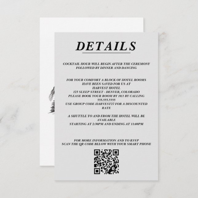 Carte D'accompagnement Ski Couple QR Code et détails (Devant / Derrière)