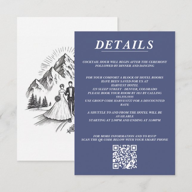 Carte D'accompagnement Ski Couple QR Code et détails (Devant / Derrière)