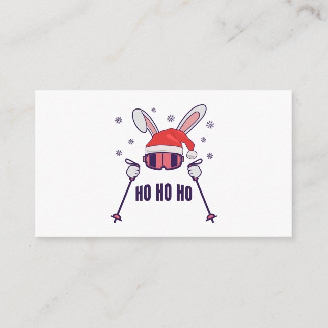 Carte D'accompagnement Ski Père Noël Rabbit avec Santa Hat et bâtons de s (Devant)