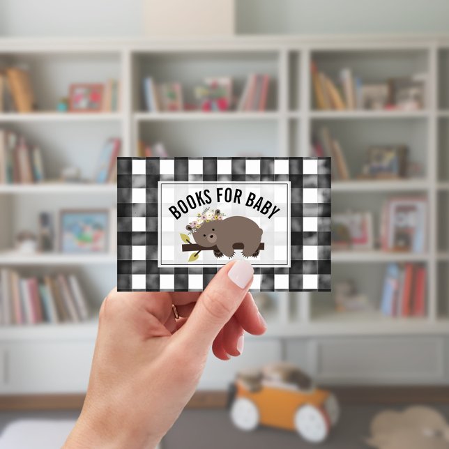 Carte D'accompagnement Sleepy Bear Cub En vichy Baby shower Demande de ré (Créateur téléchargé)