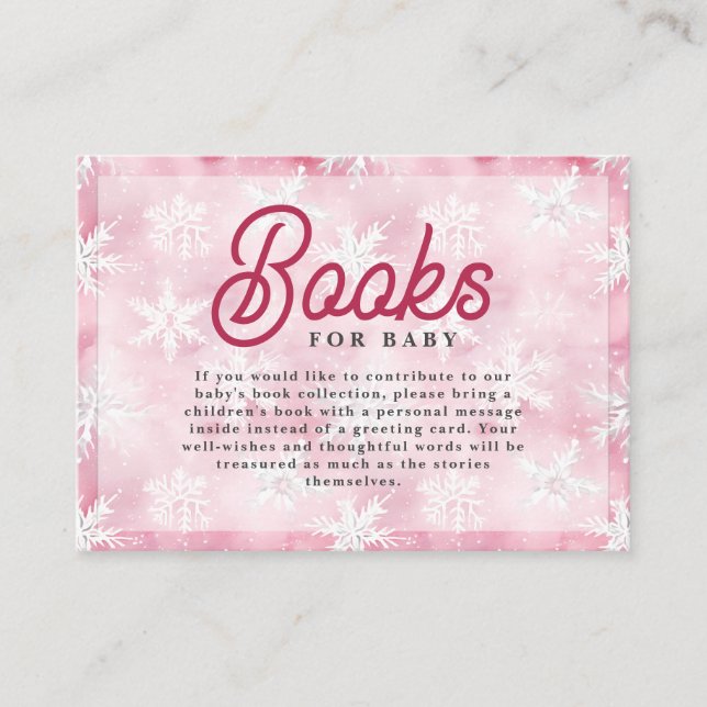 Carte D'accompagnement Snowflake Blanc Rose Aquarelle Livres Pour Bébé (Devant)