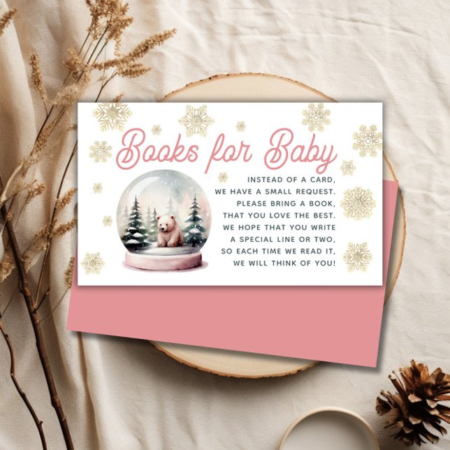 Carte D'accompagnement Snowflake Winter Pink Baby shower Demande de réser (Snowflake Winter Pink Baby Shower Book Request Enclosure Card)