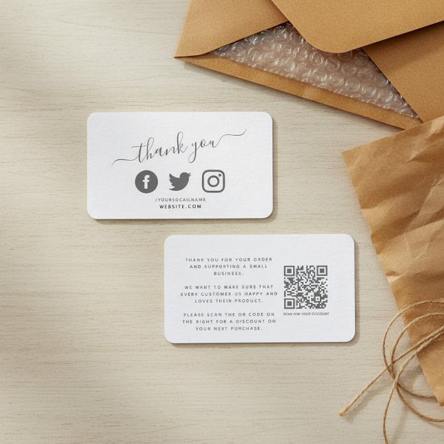 Carte D'accompagnement Social media QR code blanc merci escompte (Social media QR code white thank you discount Enclosure Card)