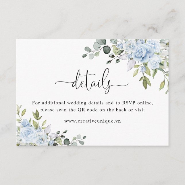 Carte D'accompagnement Soft Blue Botanical Website QR Code Details (Devant)