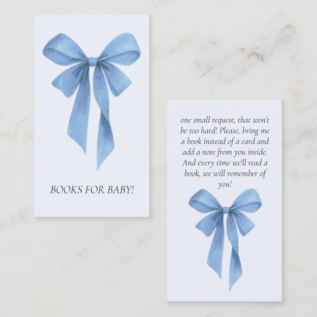 Carte D'accompagnement Soft Blue Bow Boy Baby Shower Books For Baby (Devant / Derrière)