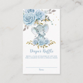 Carte D'accompagnement Soft Blue Floral Cute Elephant Baby Diaper Raffle