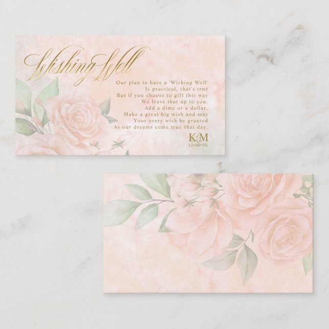 Carte D'accompagnement Soft Blush Mariage Rose Wishing well V1 ID828 (Devant / Derrière)