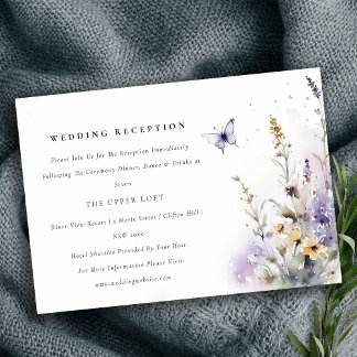 Carte D'accompagnement Soft Lilac Fleur sauvage Papillon Réception de mar