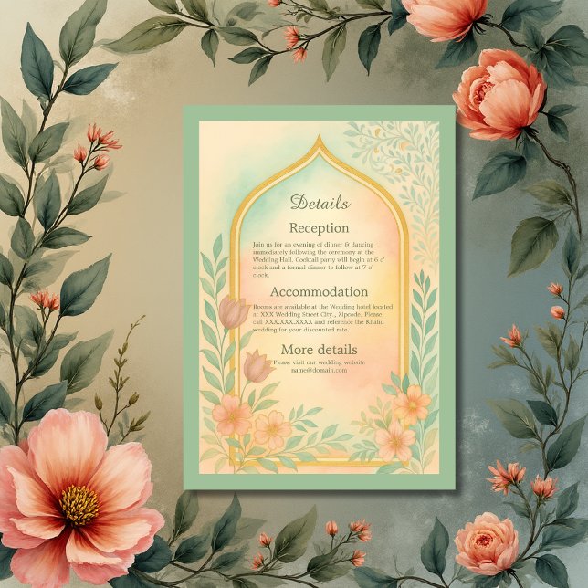 Carte D'accompagnement Soft Pastel Gold Floral Arch Mariage (Créateur téléchargé)