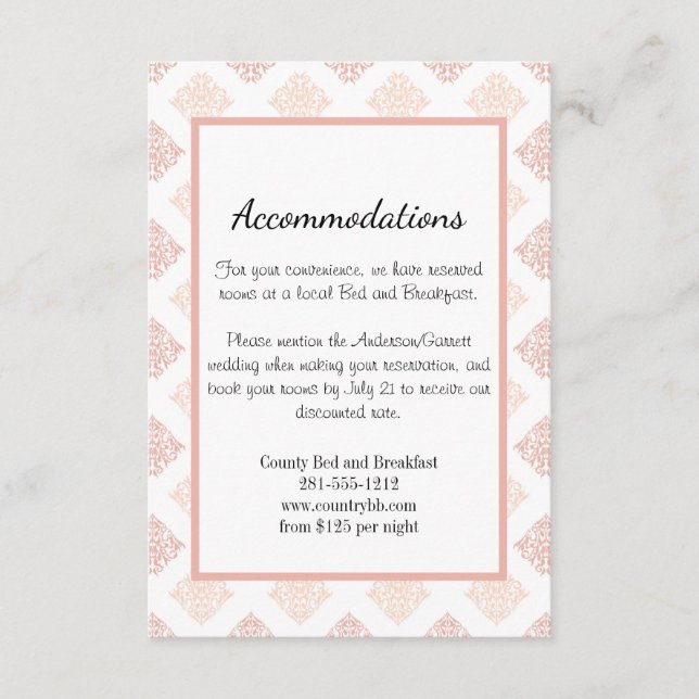 Carte D'accompagnement Soft Peachy Blush Damask (Devant)