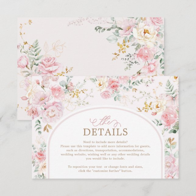Carte D'accompagnement Soft Pink Blush Floral Roses Greenery Details (Devant / Derrière)
