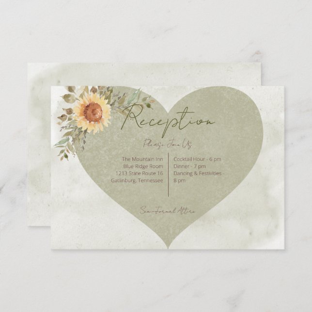 Carte D'accompagnement Soft Sunflowers Boho Heart Wedding Réception (Devant / Derrière)