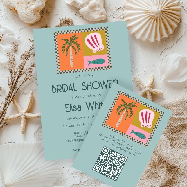 Carte D'accompagnement Soirée au bord de mer Réception de mariage Moderne (Seaside Soiree Bridal Shower Modern Cute CUSTOM QR Enclosure Card
)