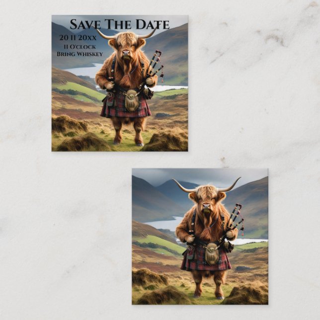 Carte D'accompagnement Sonneur de cornemuse de vache des Highlands écossa (Devant / Derrière)